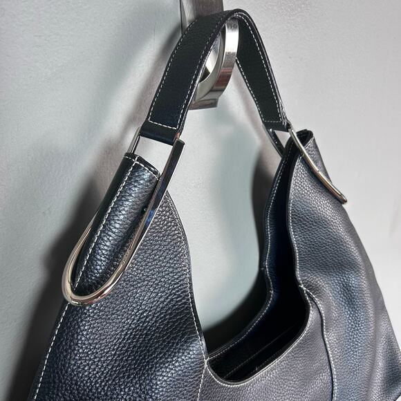 FURLA shoulder bag black baguette short top handle chrome hardware Lutetia‎ NWT - Picture 3 of 13